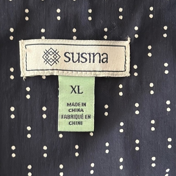 Susina (Nordstrom) Cap Sleeve Button Down Collared Shirt Size XL Navy & White - Picture 4 of 6